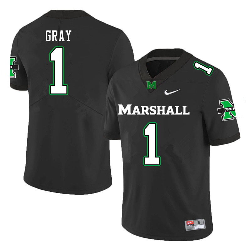 Men #1 Charlie Gray Marshall Thundering Herd College Football Jerseys Sale-Black - Click Image to Close